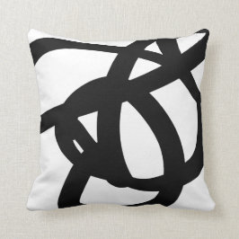 Cojín decorativo de arte abstracto en blanco y neg