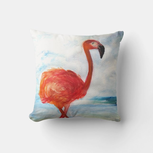 Cojín decorativo de arte acuático Flamingo (Anverso)