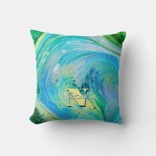 Cojín decorativo de arte Aqua Blue Acrylic Flow