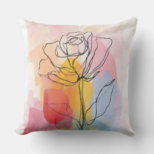Cojín decorativo de arte de la Línea Floral Pastel
