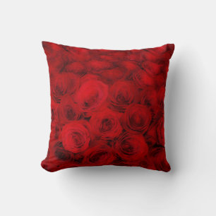 Cojín decorativo de arte de las rosas rojas profun