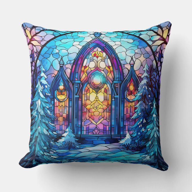 Cojín decorativo de Arte de Vidrio Manchado - Flor (Anverso)