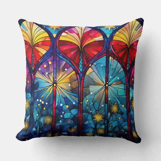 Cojín decorativo de Arte de Vidrio Manchado - Flor (Anverso)