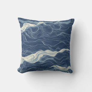 Cojín decorativo de arte Deep Blue Ocean Line