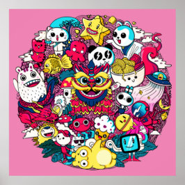 Cojín decorativo de arte Doodle de Japón