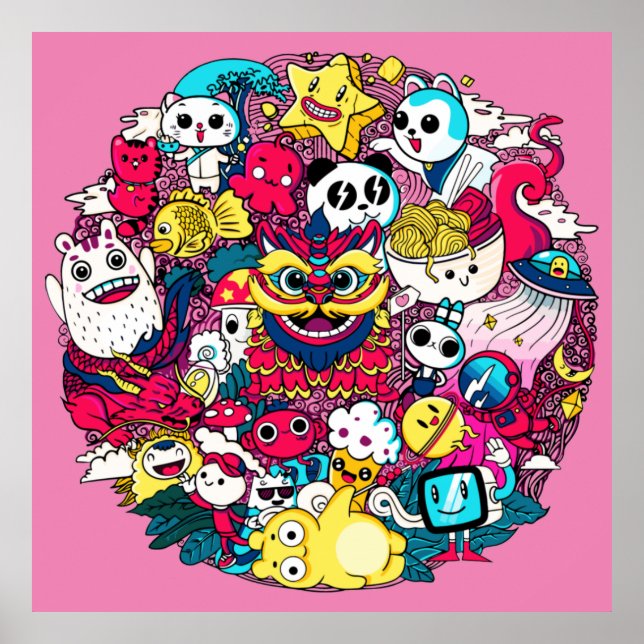 Cojín decorativo de arte Doodle de Japón (Frente)