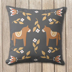 Cojín decorativo de Arte Folclórico de Caballos Nó