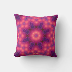 Cojín decorativo de arte fractal morado y rosa