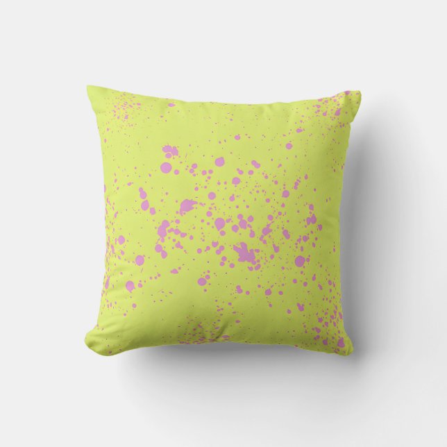 Cojín decorativo de arte Lime Green & Pink Splatt (Anverso)