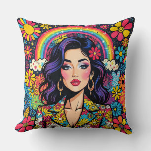 Cojín decorativo de arte pop psicodélico retro - v