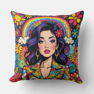 Cojín decorativo de arte pop psicodélico retro - v
