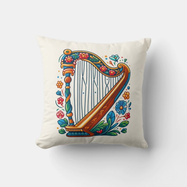 Cojín decorativo de arte popular Harp (Anverso)