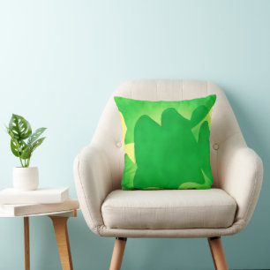 Cojín decorativo de arte verde y amarillo