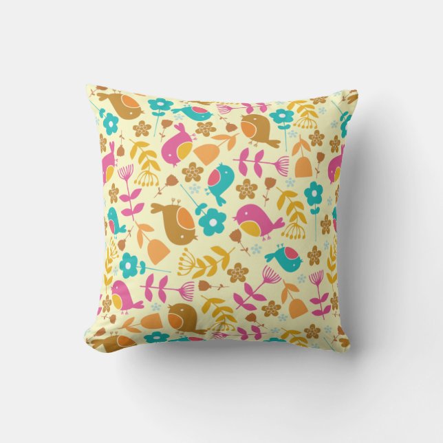 Cojín decorativo de Aves y Flores Cutas (Anverso)
