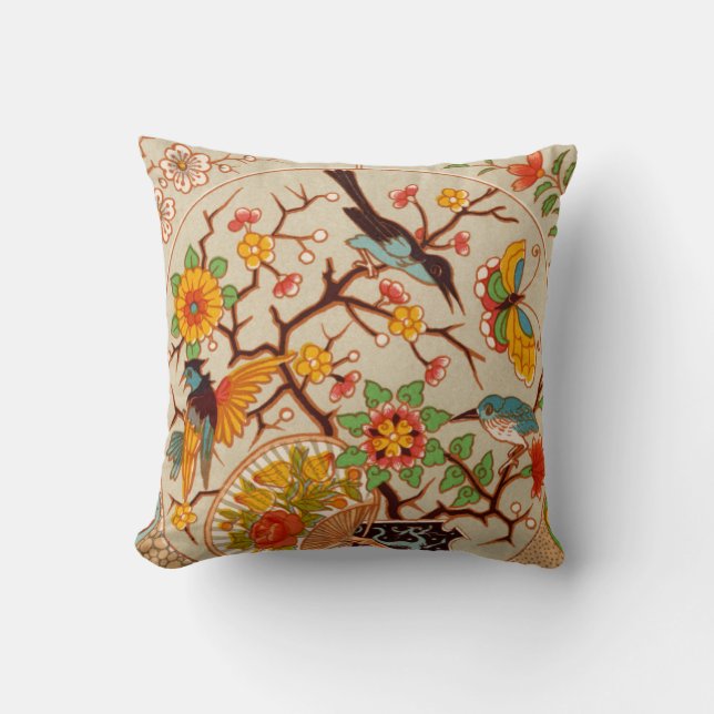 Cojín decorativo de aves y mariposas (Anverso)