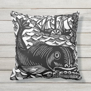 Cojín decorativo de ballena de Raoul Dufy Woodcut