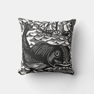 Cojín decorativo de ballena de Raoul Dufy Woodcut