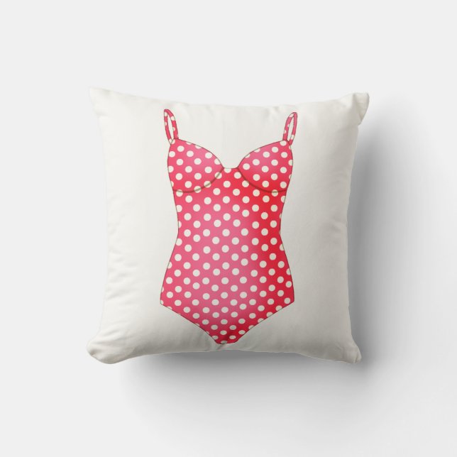 Cojín decorativo de bañador de Punto Polka Rojo (Anverso)