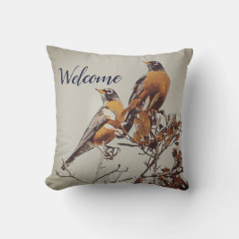 Cojín decorativo de bienvenida "Par de Robins"