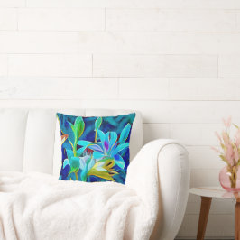 Cojín decorativo de Bonito de flores de arte azul