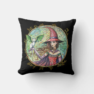 Cojín decorativo de brujas y gatos alados