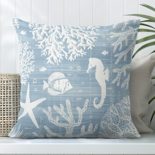 Cojín decorativo de caballito de mar azul claro