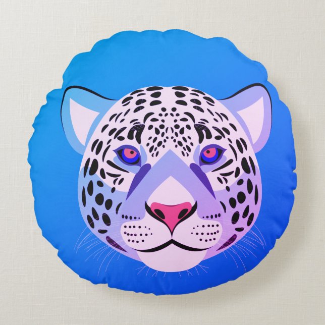 Cojín decorativo de cabeza de leopardo azul y púrp (Anverso)