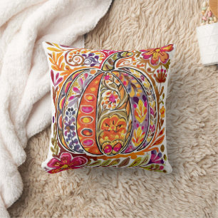 Cojín decorativo de calabaza de arte popular Flore