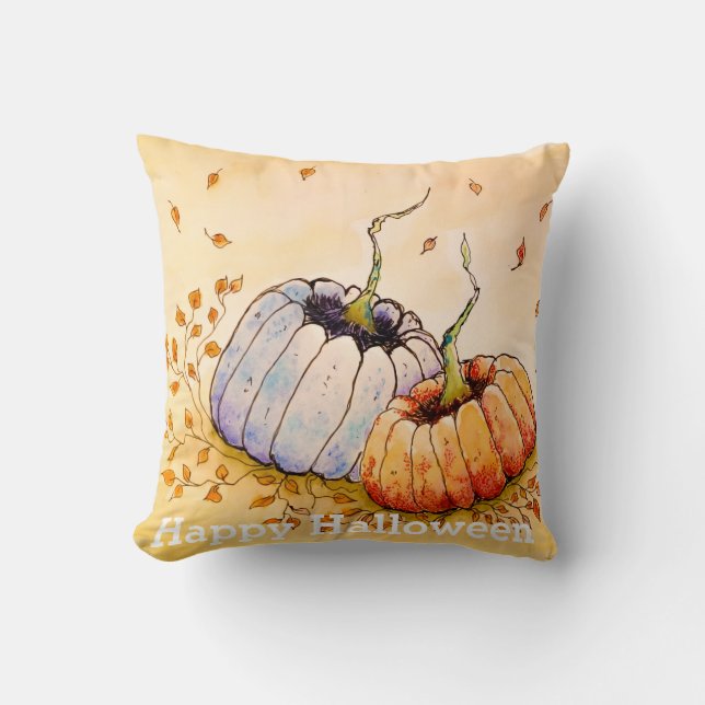 Cojín decorativo de calabaza divertida feliz de Ha (Anverso)