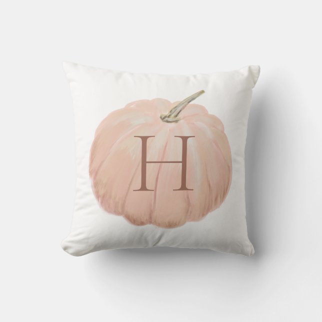 Cojín decorativo de calabaza rosada monogramada (Anverso)