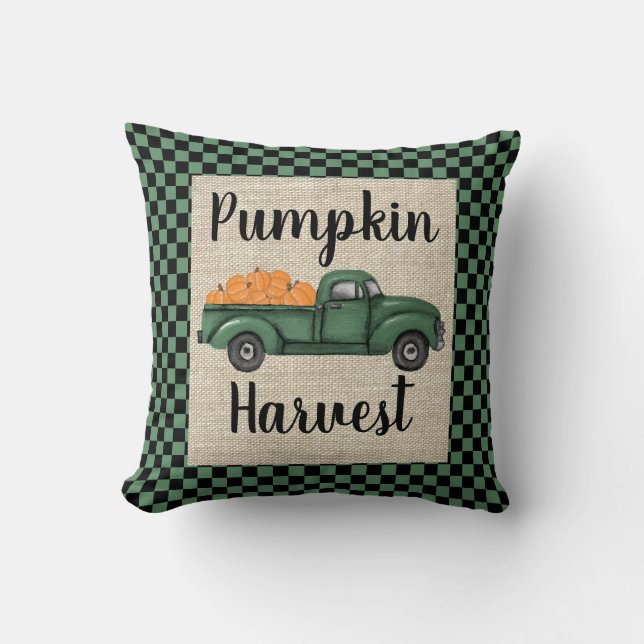 Cojín decorativo de camionetas de calabaza verde v (Anverso)