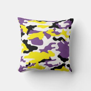 Cojín decorativo de camo ultravioleta y amarillo d