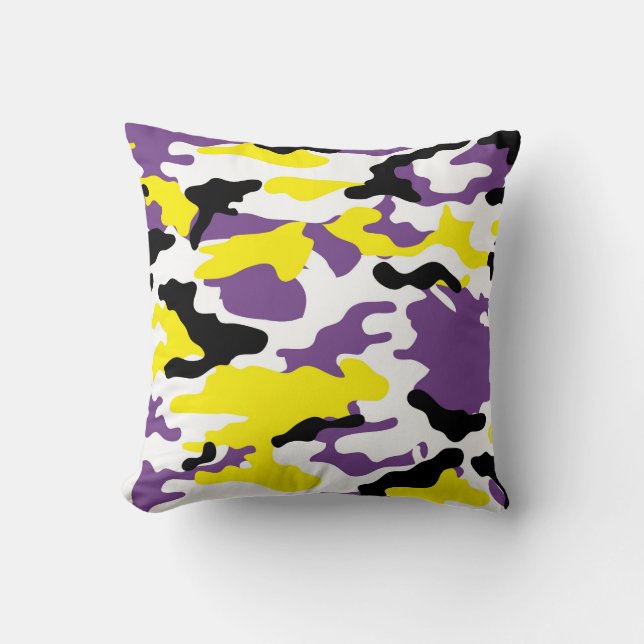Cojín decorativo de camo ultravioleta y amarillo d (Anverso)