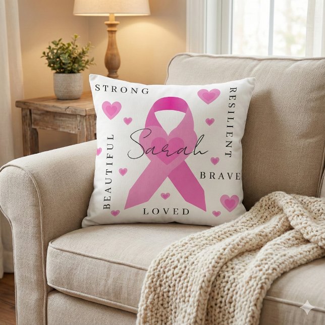 Cojín decorativo de cáncer de mama (Empower someone with breast cancer with this beautiful personalized pillow! )