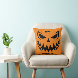 Cojín decorativo de cara de calabaza asustado