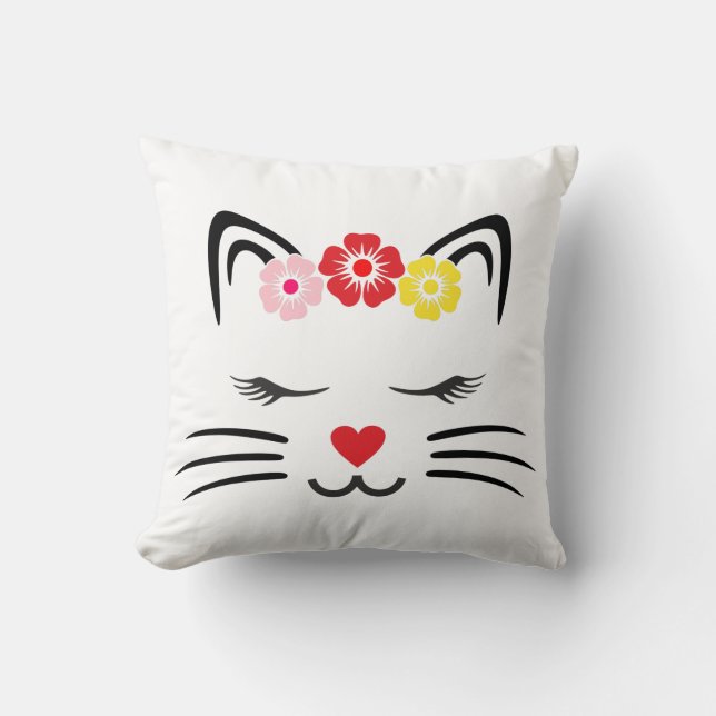 Cojín decorativo de cara de gato blanco (Anverso)