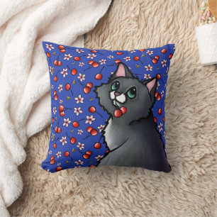 Cojín decorativo de cerezas de gatos de ojos verde