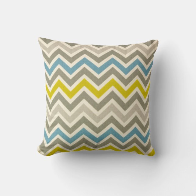 Cojín decorativo de Chevron azul amarillo gris (Anverso)
