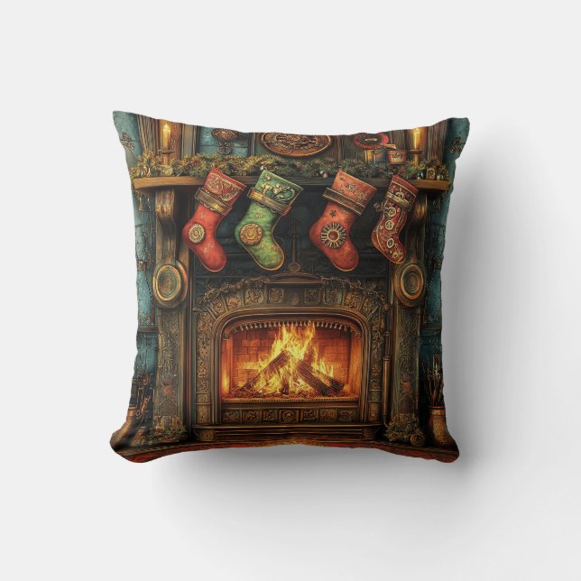 Cojín decorativo de chimenea Steampunk para navida (Anverso)