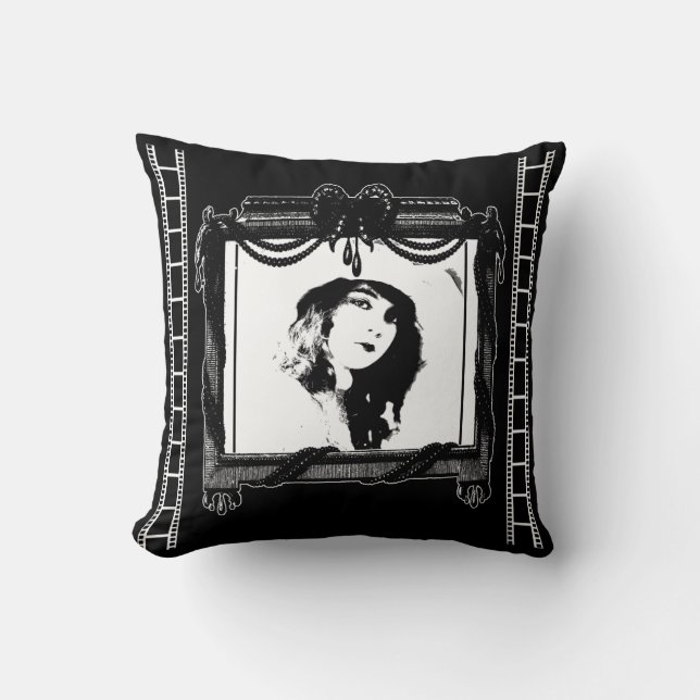 Cojín decorativo de cine en blanco y negro (Anverso)