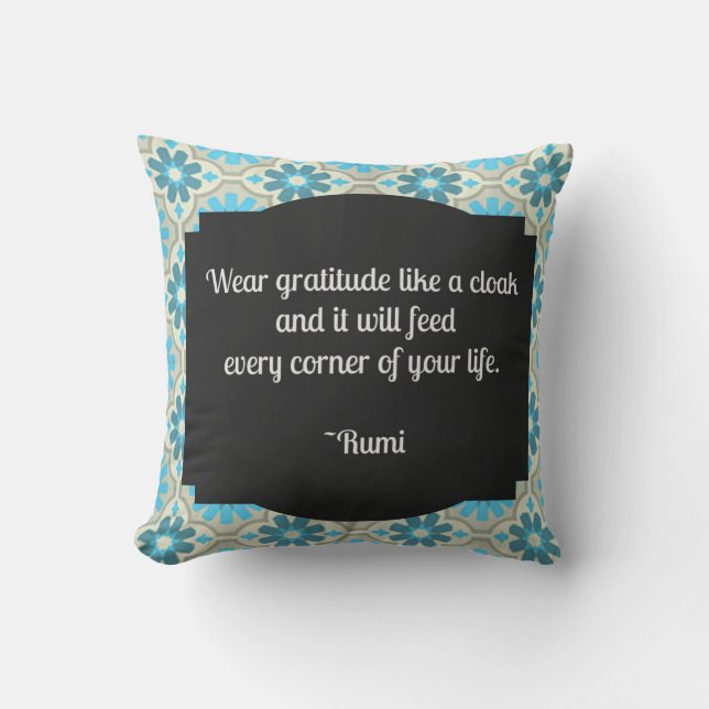 Cojín decorativo de citas de Gratitude Rumi (Anverso)