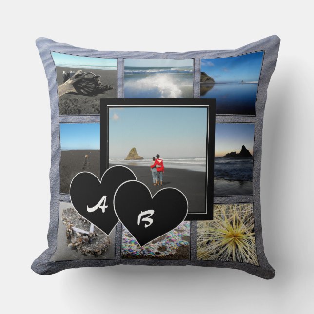Cojín decorativo de Collage de fotos monogramado (Anverso)