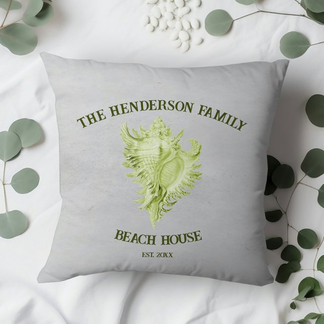 Cojín decorativo de concha verde (Green Conch Shell Throw Pillow)