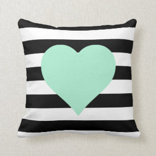Cojín decorativo de corazón de menta a rayas blanc
