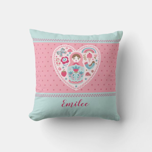 Cojín decorativo de corazón rosado Chica lindo (Anverso)