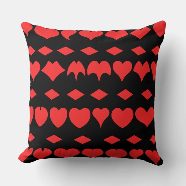 Cojín decorativo de corazones rojos y diamantes (Anverso)