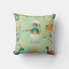 Cojín decorativo de cumpleaños de Dinosaur - Nombr