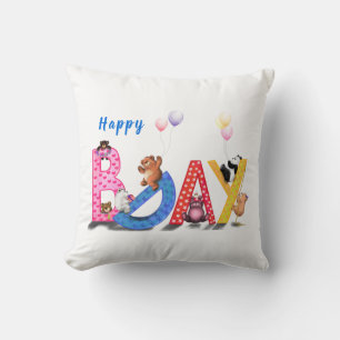 Cojín decorativo de cumpleaños feliz bebé bebe Fie