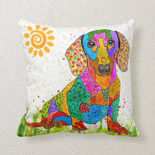 Cojín decorativo de Dachshund, dulce y colorido