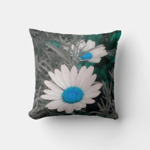 Cojín decorativo de Daisies Blancos (con Azul) de